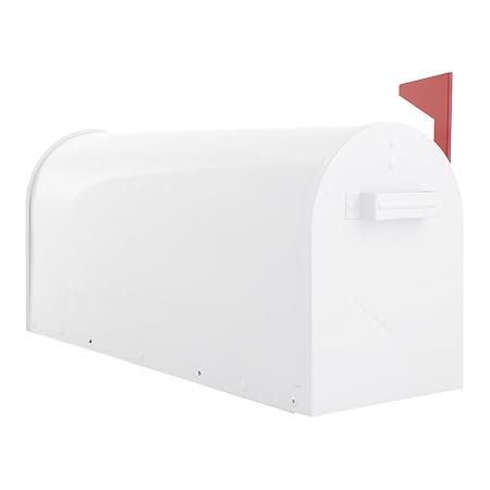 Home Design Briefkasten HDN-1300 Weiß, Mailbox, USA-Postkasten, Schwenkbare Fahne, Ständermontage, Bohranleitung