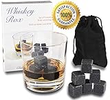 WHISKEY ROX - BLACK WHISKEY STONES (Set of 9) — Natural Polished Black Granite Stone — Reusable Scotch Rocks — Premium Whisky Chilling Cubes — Better Than Ice — BONUS: Gift Box+Velvet Pouch