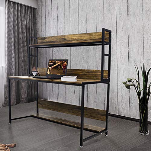 Modern Computer Desk Study Table - Bizzoelife Compact Writing Table with Hutch for Home Office Workstation (Vintage) - Thumbnail 6
