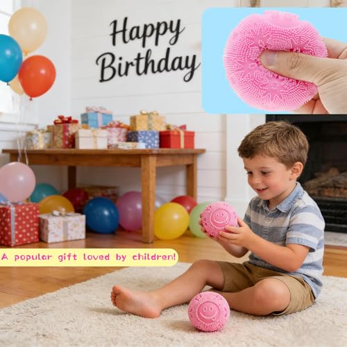 Last Page® Pink Fuzz Squishy Stress Ball - Velvet Texture and Soft Cloud Squish - Fidget Toy with Smiley Face for Anxiety Relief, Sensory Play for Kids & Adults, Perfect for Office & School