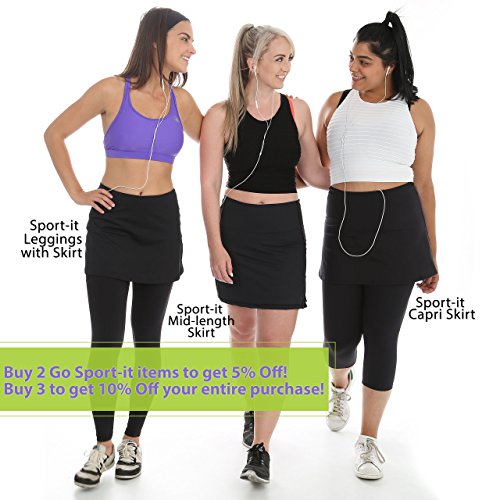 Sport-it Skort, Mid-Length Skirt Shorts with Side and Waistband Pockets, Tummy Control (Large, Khaki) - Thumbnail 6