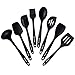 4YANG Cooking Utensil Set -Heat Resistant Kitchen Gadgets (8 Pieces)-Includes:Turner, Slotted spoon , Ladle ,Spoon, Spoon Spatula, Spoonula, Spatula & Basting brush (Black)