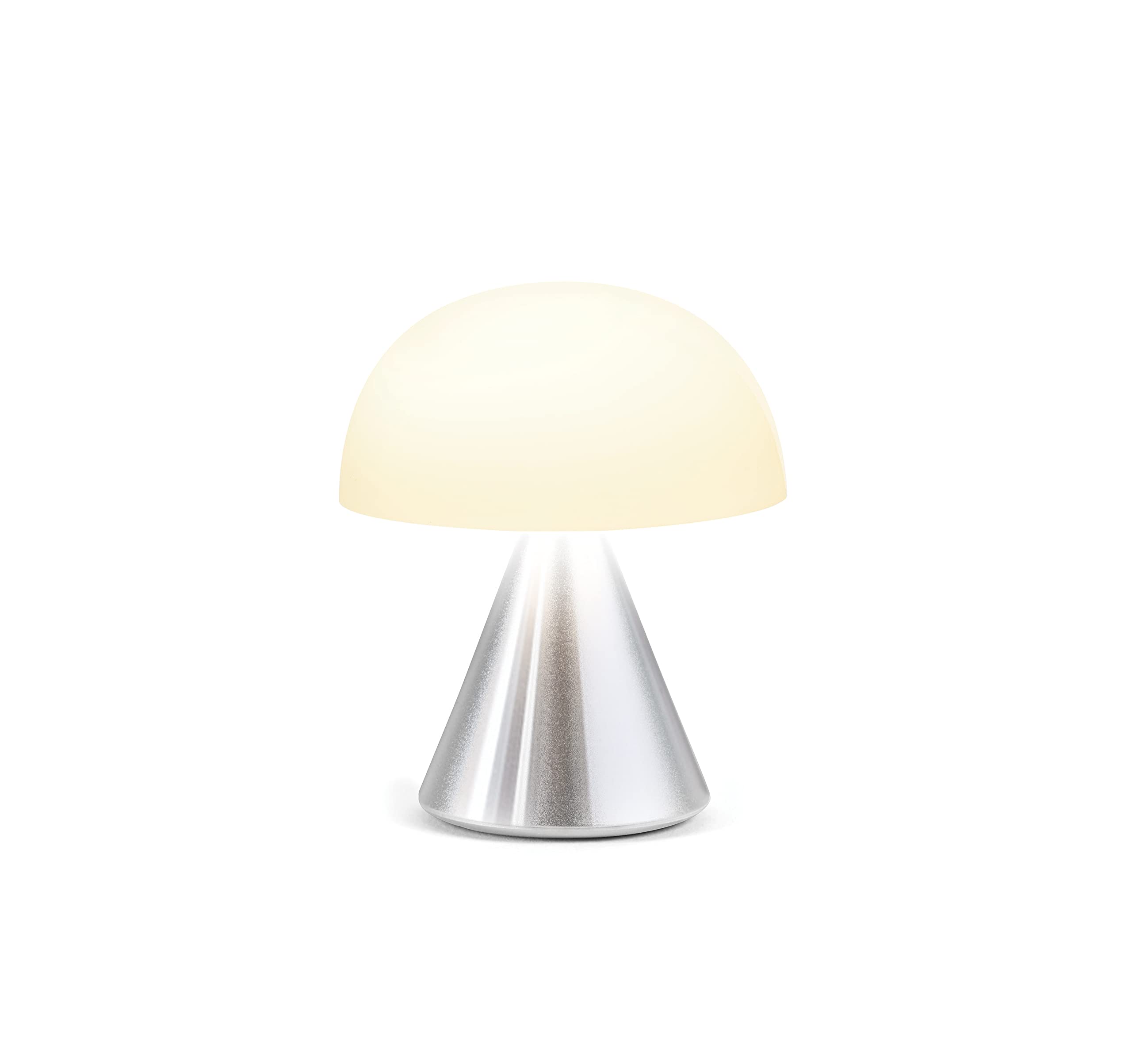 Lexon Mina Small Mushroom Lamp - LED Portable Bedside Light for Bedrooms, Kids & Nursery - Rechargeable with 12h Autonomy & Memory Dimmer, Aluminum - Alu Poli