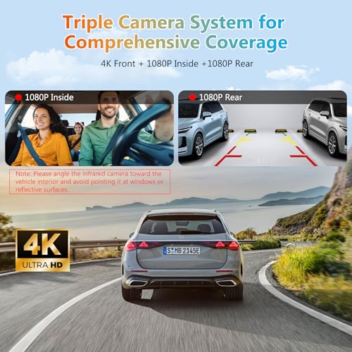 Carpuride W125S - Pantalla inalámbrica de 11.26 pulgadas HD para Carplay y Android Auto, 4K + 1080P + 1080P, cámara Dash para autos con tarjeta de 64GB, con grabación en bucle, Bluetooth, control de