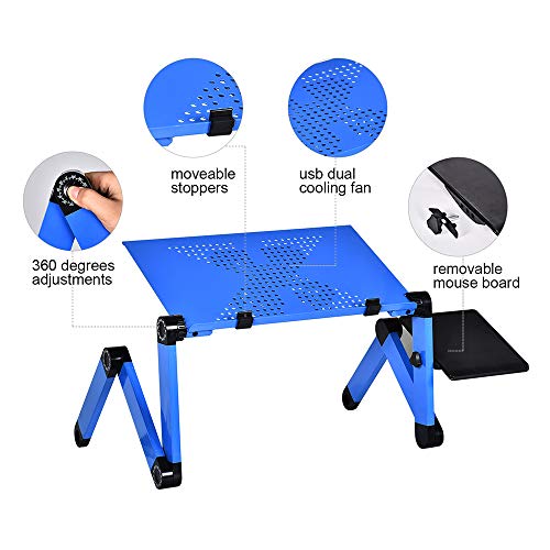 BAIJIAWEI Adjustable Laptop Table Stand with 2 CPU Cooling Fan, Portable Vented Lap Desk with Mouse Pad Side, Foldable Tray Table for Bed, Couch and Sofa - Thumbnail 2
