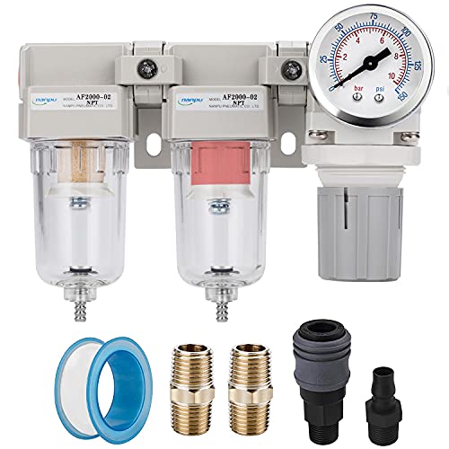 thumbnail image 2 of Air Compressor Filter Regulator, 3/4" NPT 4-Stage 5um & 0.3um & 0.1um & 0.1um Air Drying System With Micron Filters & Double Desiccant Dryer, Auto Drain Air Compressor Water Separator 175PSI Max | US 2 of 13