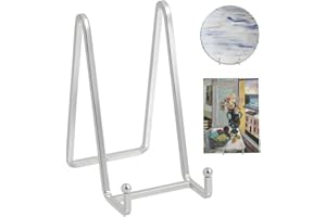 DIDUDIDU Plate Holder Easel Display Stand - 6 inch Metal Plate Stands for Display - Tabletop Picture Stand - Silver Iron Easels for Display Pictures | Photo Frames | Book | Decorative Plates | Plaque - 2 Pack