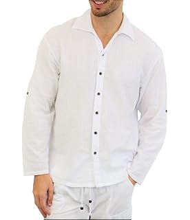 Amazon.com: Camisa blanca de algodón puro para hombre, 100% algodón, estilo hippie, manga larga, playera de yoga, playera, playera de verano perfecta para hombres: Clothing