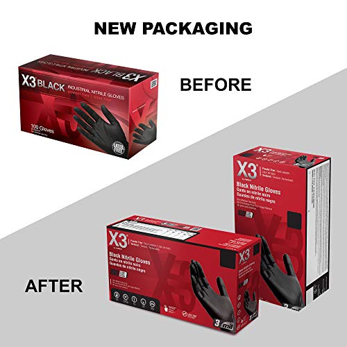 X3 Industrial Black Nitrile Gloves, Case of 1000, 3 Mil, Size Small