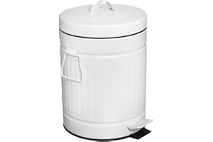 SIMPLEMADE Round Step Trash Can - 5 Liter / 1.3 Gallon - Stainless Steel Bathroom Wastebasket, Small Metal Can with Lid, White