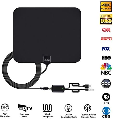 HDTV Antenna, Amplified HD Digital TV Antenna Indoor 50 Miles Range, Detachable High Definition TV Amplifier Signal Booster and 13 Feet High Performance Coaxial Cable for 1080P 4K Freeview TV Channels