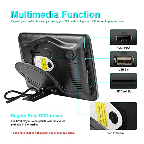 Car DVD Player 10.1 inch Ultra-Thin HD Vehicle Headrest DVD Player Monitor Backseat in Car Entertainment System for Kids with HDMI USB SD Remote (CL101DVD)