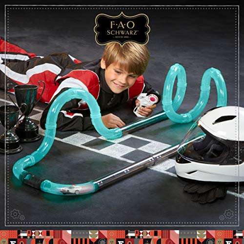 FAO SCHWARZ 20-Piece Glow-in-the-Dark Turbo Tube Racers Race Track Set with Miniature RC Car and Remote Control for Single Player Racing - Thumbnail 2