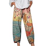 TARIENDY Women Cute Print Capri Pants Cotton Linen