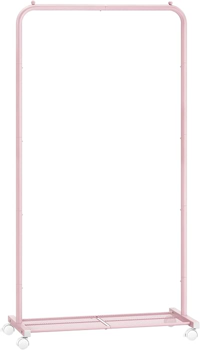 SONGMICS Clothes Rack on Wheels 74 cm Long with Storage Shelf Jelly Pink