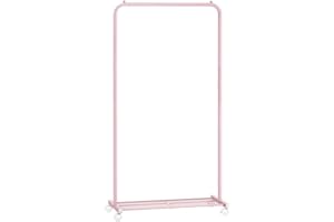 SONGMICS Clothes Rack with Wheels, 29.1 Inch Garment Rack, Clothing Rack for Hanging Clothes, with Dense Mesh Storage Shelf, 