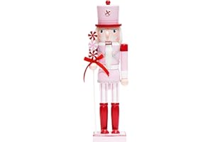 CynynYxy Nutcracker Figures 14 Inch Nutcracker Christmas Decor Traditional Wooden Nutcracker Ornaments for Desktop Table Shelves Collectible Xmas Decor(Pink Lollipop)