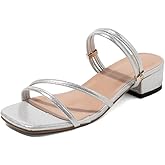 Zeuhzih Women's Strappy Sandals Low Block Heel – Square Toe Off-White Minimalist Summer Sandals with Slingback Strap – Casual Dress Sandals for Office, Travel, and Daily Wear
