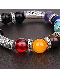 Hithop Joyería Chic Retro 7 Chakra curación yoga Reiki oración pulsera de cuentas Buddha Head Bracelet