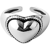 Annpro Vintage Heart Ring for Women Non Tarnish,Punk Adjustable Open Heart Love Ring Dainty Engagement Wedding Promise Love Stacking Finger Rings Fashion Statement Jewelry