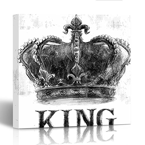 Emvency Painting Canvas Print Square 12x12 Inches Black Rock King Crown Tee Graphic White Music Retro Vintage Varsity Slogan Star Wall Art Decoration Wrapped Wooden Frame