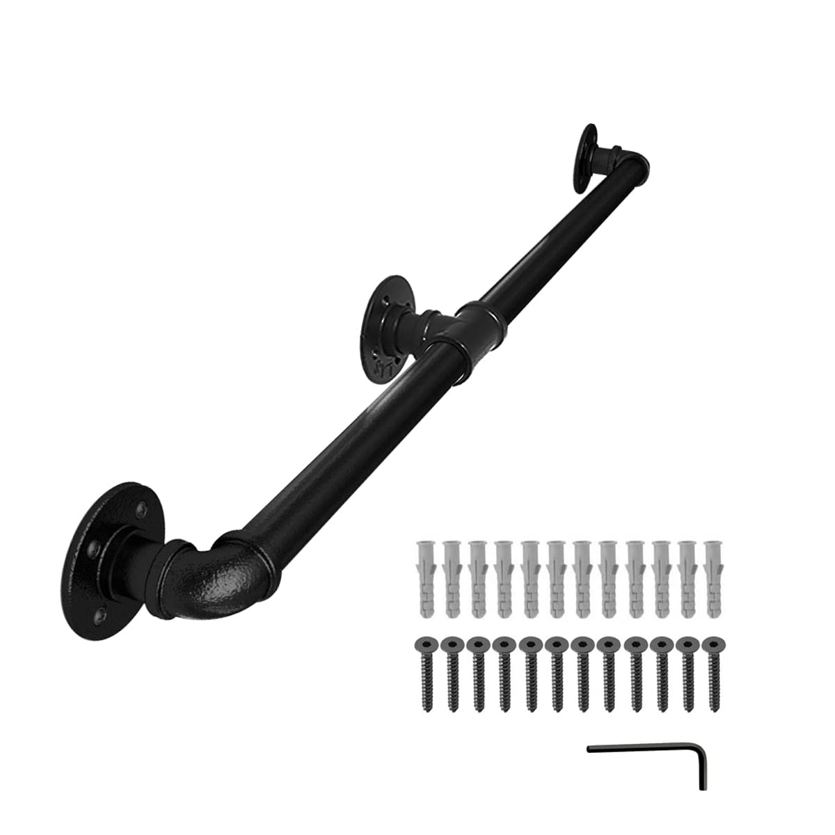 FSHIHINE Staircase Handrail Wall Mount Banister Hand Railing 1.5m for Indoor & Outdoor, Heavy Duty Balustrades Staircase Support Kit for Steps Industrial Galvanized Black Metal Pipe
