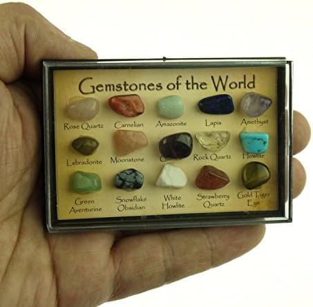 Pomcat 15 Small Polished Gemstones of The World In a Mini Display Case CJ603