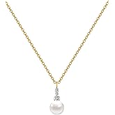 Fwlisesa Pearl Necklaces for Women, Dainty Gold Necklace 14K Gold Plated Charm CZ Pearl Pendant Necklace Simple Gold Pearl Choker Necklaces for Women Trendy Wedding Womens Jewelry