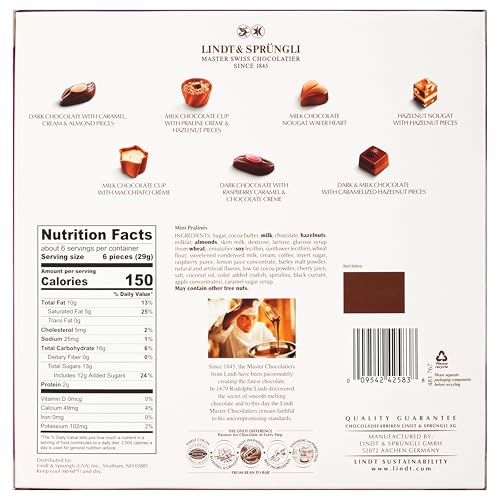 LINDT MINI PRALINES, ASSORTED CHOCOLATE CANDY PRALINES WITH PREMIUM FILLING, GREAT FOR GIFT GIVING, 6.2 OZ. GIFT BOX