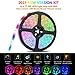 YUNLIGHTS 16.4ft LED Strip Lights with Remote/Smart Phone APP Cotrol 300 LED Strip Light Music Sync IP65 Waterproof LED Rope Lights with 12v UL Plug for Home Hotel Bar Christmas Outside Decorations