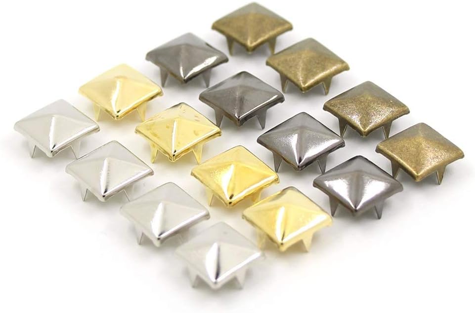 YYCX 100Pcs Square Pyramid Studs Rivets Four Claw Metal Studs Rivets