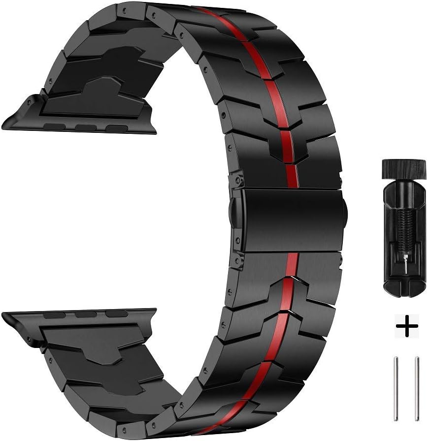 AWMES Compatible for Apple Watch Band 42mm 44mm, Stainless Steel Metal for Enamel Process Apple Watch Series 6 5 4 3 2 1 Bands (Black+Red)