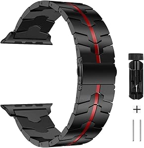 AWMES Compatible for Apple Watch Band 42mm 44mm, Stainless Steel Metal for Enamel Process Apple Watch Series 6 5 4 3 2 1 Bands (Black+Red)