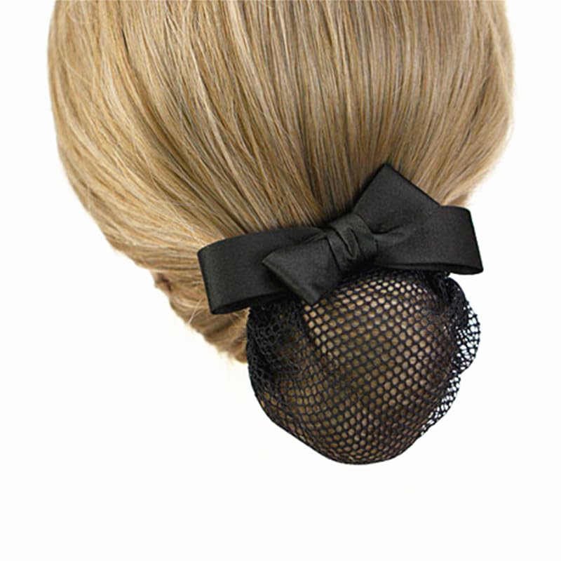 Women Hair Clip,Ribbon Barrette With Net Chignon,Professional Hair Bun Cover, Black Bun Cover Hair Tie, Barrettes Net Snood Hairnet Bow Bow-knot Decor Hair Clip Hairnet，Black