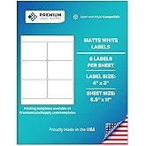 Premium Label Supply White Sticker Labels – 4" x 3" – Laser/Inkjet Compatible – (6 per Sheet), 25 Sheets – 150 Total Adhesive Labels