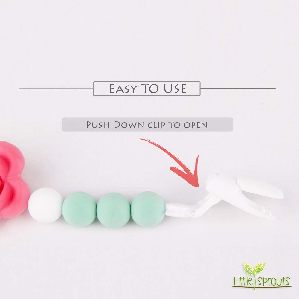 Little Sprouts | 2 in 1 Pacifier Clip | Modern and Trendy | Teething Baby Silicone Beads | Girl's Binky Holder | Best for Teether Toys, Stuffed Animals, Soothie/MAM, Infant Blankets & Drool Bibs : Baby