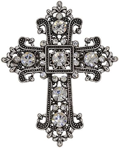Cross Rhinestone Brooch Pin for Bridal and Wedding or Party Clothing Embellishments 2.3X1.9 inches
