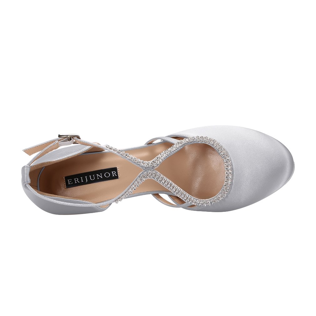 ERIJUNOR Women Comfort Low Heel Closed-Toe Ankle Strap Platform Satin Bridal Wedding Shoes - Image 4