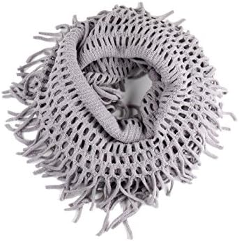 Essential Women's Winter Warm Knit Infinity Scarf Tassels Soft Shawl (KSF1415 - Grey)