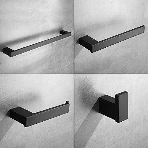 4-Piece Bathroom Hardware Set - Towel Bar Accessory Set Towel Hook Toilet Paper Holder Towel Ring Stainless Steel Wall Mounted, Black Painted