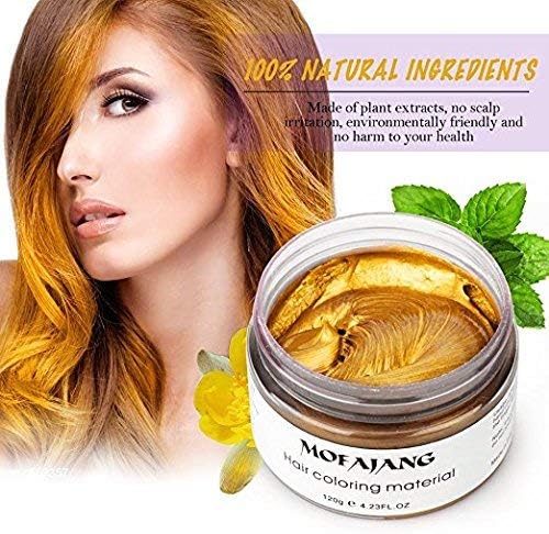 MOFAJANG Natural Hair Wax Color Styling Cream Mud, Natural Hairstyle Dye Pomade, Temporary Hairstyle Cream 4.23 oz, Hairstyle Wax for Men and Women (Gold)