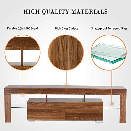 Mecor Modern TV Stand with LED Lights, 65 Inch TV Stand with 2 Drawers