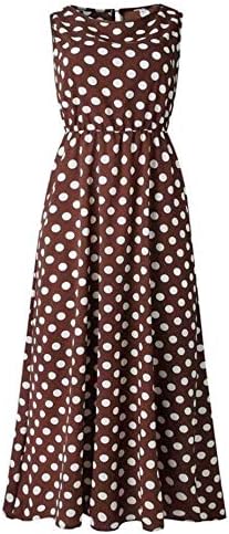 FLOYO Polka Dot Dress for Women Sleeveless Casual O Neck Party Swing Summer Long Dresses