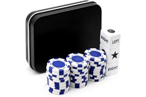 Annietfr Bilywey Left Right Center Dice Game Set with 3 Dices + 30 Blue Poker Chips + Black Storage Carry Tin -Blue