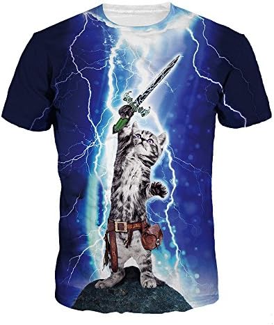 ColorFino Unisex Funny 3D Printing Lightning Cat T-shirt Hipster Clothing