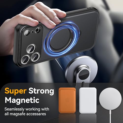 PANXIYUE iPhone 17 Pro Max Case with Stand, MagSafe Compatible Rotating Case, Scratch Resistant PC Back + Protective Case with TPU Frame and Adjustable Ring, Black