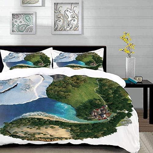 Yilan bedding - Duvet Cover Set,Earth,Conceptual Globe Diverse Natural Landscapes Icy Frozen Green and Barren Plac,Hypoallergenic Microfibre Duvet Cover Set Twin 68" x 90" with 2 Pillowcase 20" x 26"