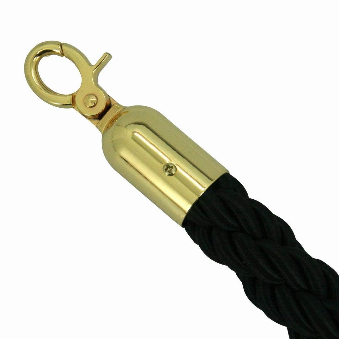 VINN DUNN 1.5m Twisted Barrier Rope Black/Brass,Divider Crowd Control Stanchion for Hotel/Bank/Hospital/Playground/Other Public Areas(Black)