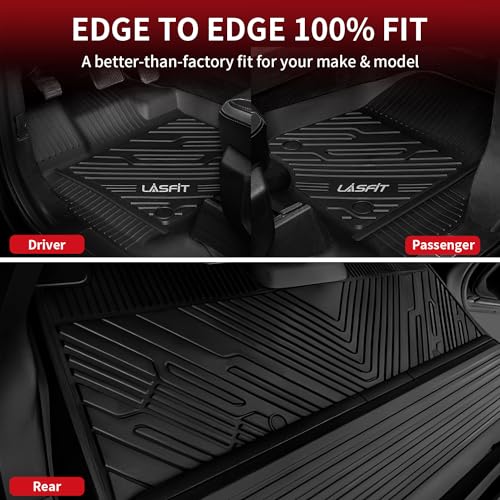 LASFIT Floor Mats for Ford F-150 2015-2025 2026 | F150 Lightning 2022-2026 SuperCrew (Rear w/Fold Flat Storage) Carpet Floor All Weather Car Liners TPE Truck Mats - 1st and 2nd Row, 3pcs Black