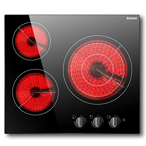 Karinear 24'' Electric Cooktop 3 Burners Ceramic Cooktop, Builtin